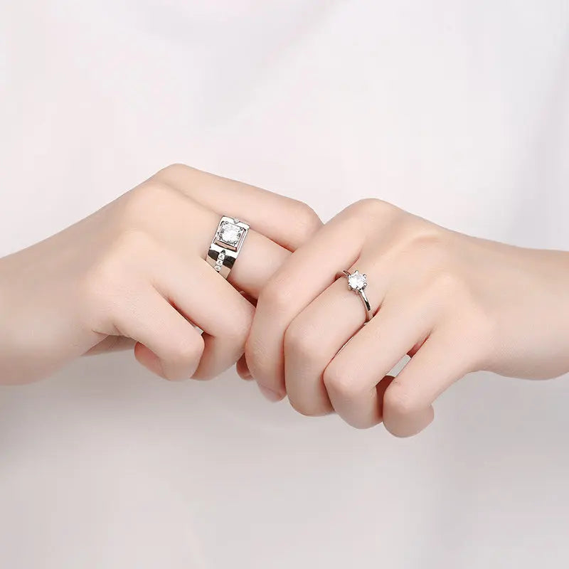 Luxury Diamond Cut Couple 925 Sterling Silver Promise and Proposal Ring