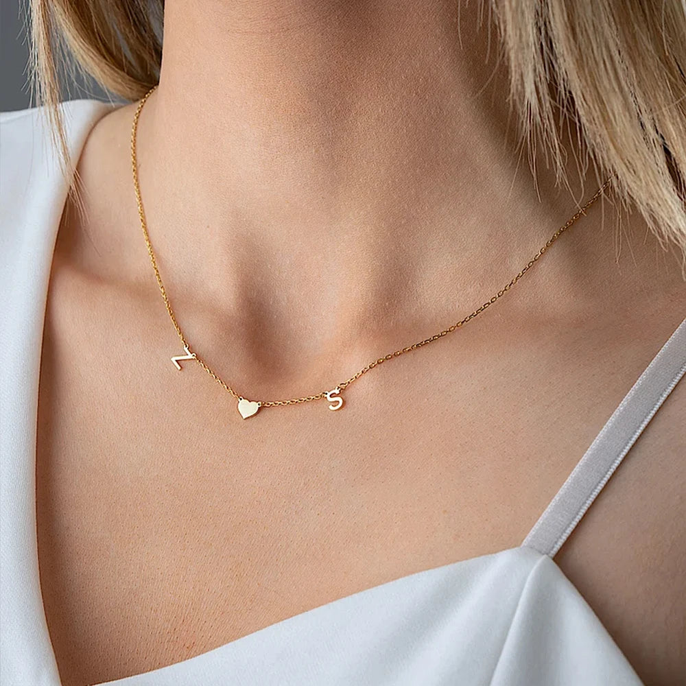 Personalized Letter Necklace – Custom Name Necklace for Women with Heart & Butterfly Pendant