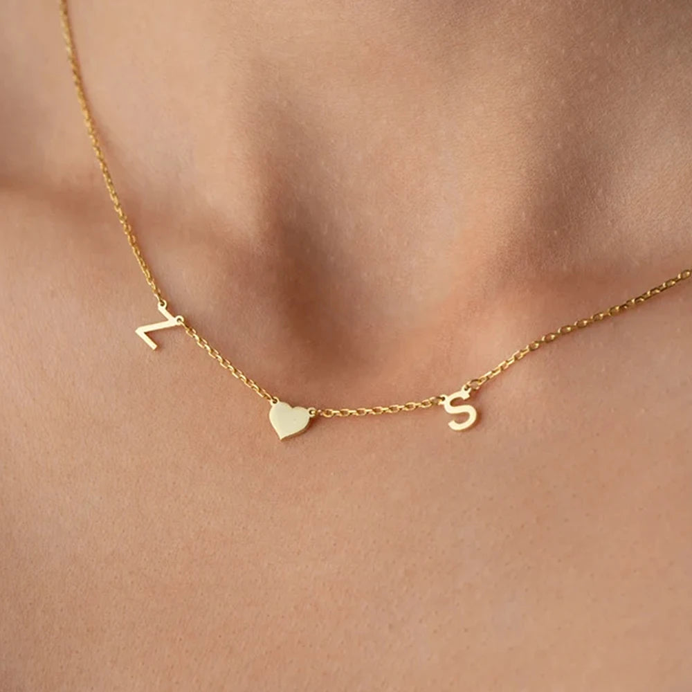 Personalized Letter Necklace – Custom Name Necklace for Women with Heart & Butterfly Pendant