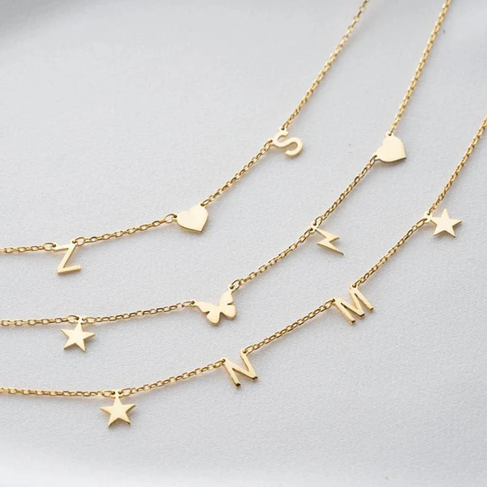 Personalized Letter Necklace – Custom Name Necklace for Women with Heart & Butterfly Pendant