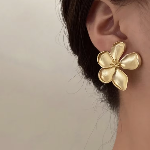 Elegant Metallic Flower Stud Earrings for Women