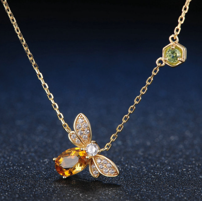 Golden Honeybee Pendant Necklace