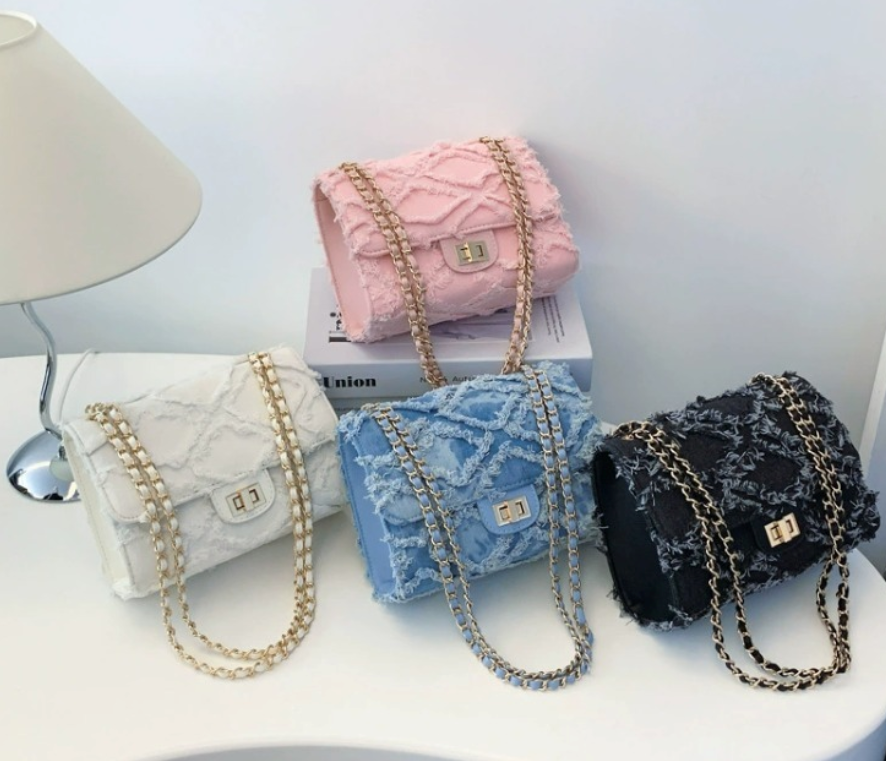 Celeste Quilted Denim Chain Bag