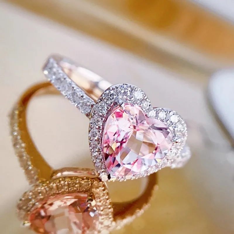 Heart Shape Pink Diamond Cut 925 Sterling Silver Promise Ring