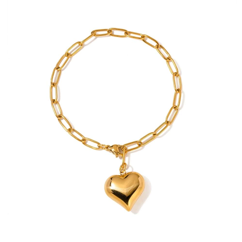 Chunky Heart Pendant Gold Chain Bracelet