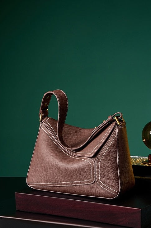 Zephyss Genuine Leather Geometric Shoulder Crossbody Bag
