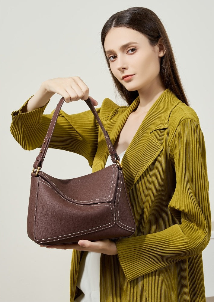 Zephyss Genuine Leather Geometric Shoulder Crossbody Bag