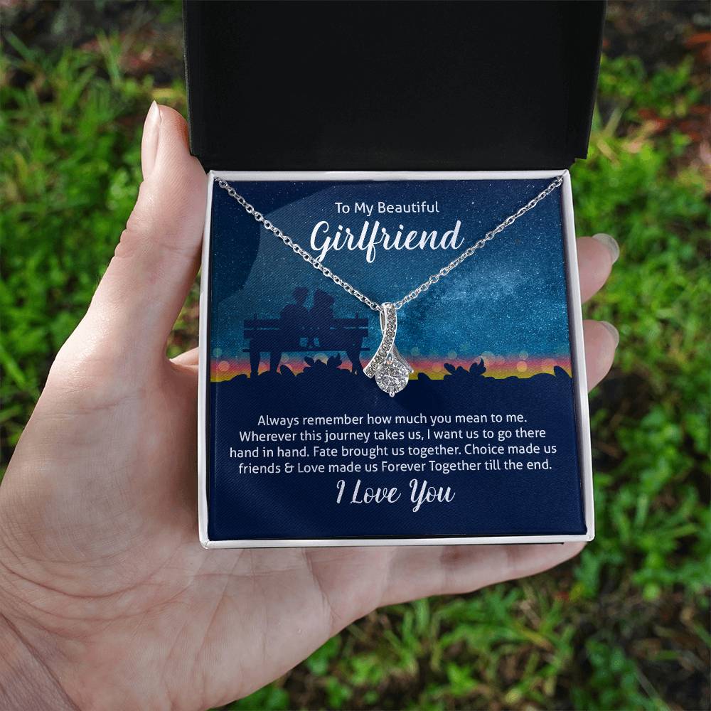 To My Girlfriend Ribbon Pendant Necklace