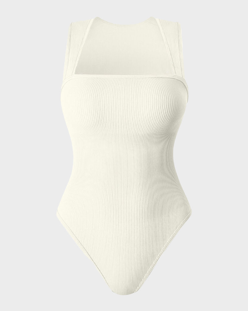 Chic Ribbed Square Neck Bodysuit