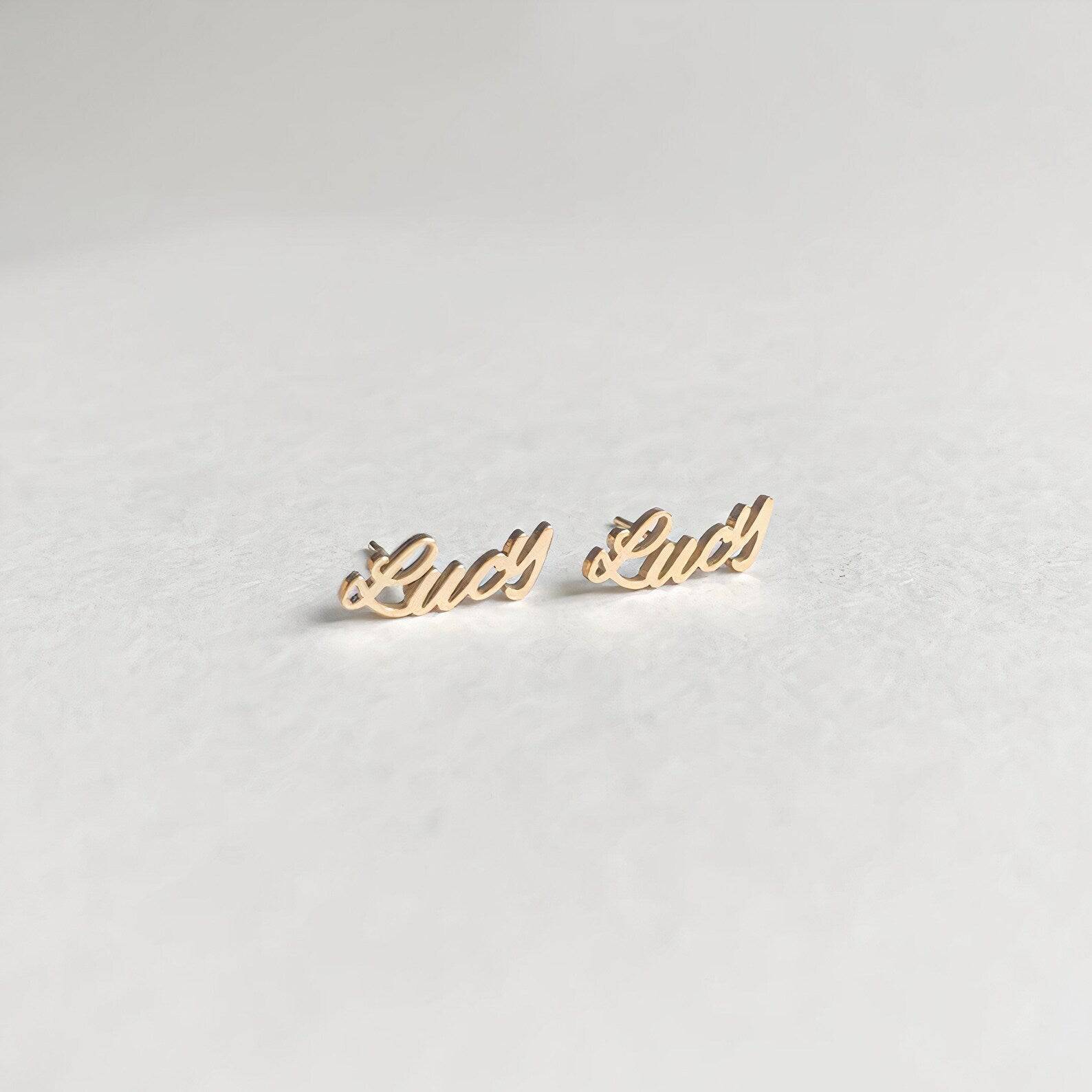 Personalised Signus Name Earrings - Custom Handwritten Gold & Silver Studs