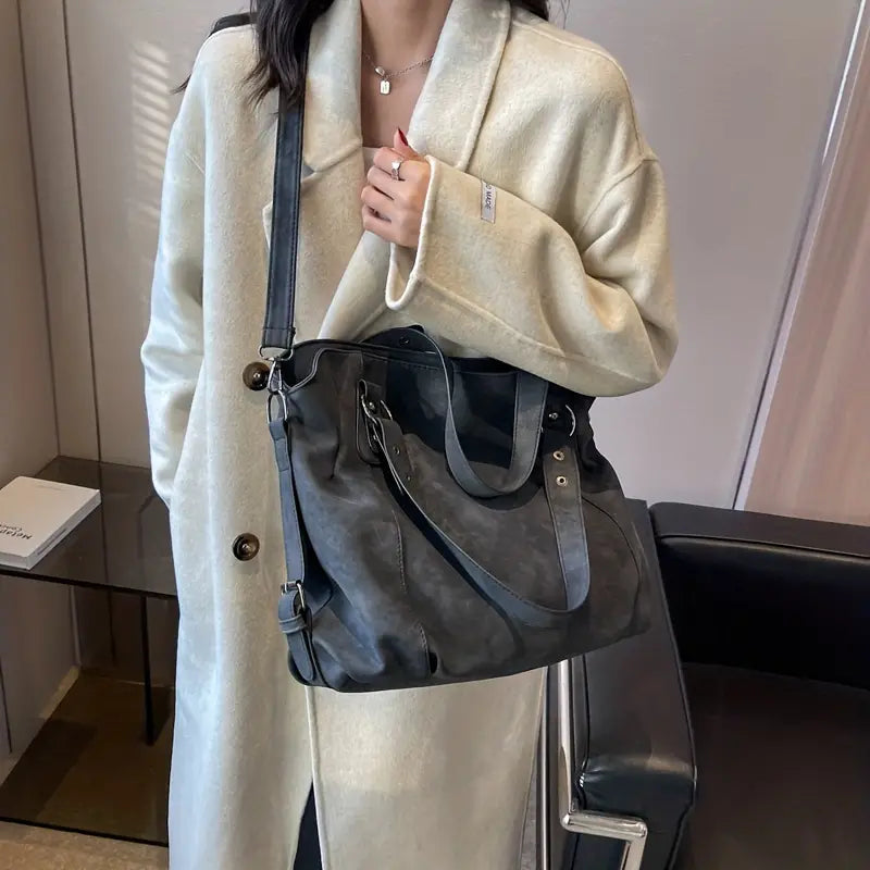 Velvet Voyage Vintage Vegan Suede-Style Crossbody Tote