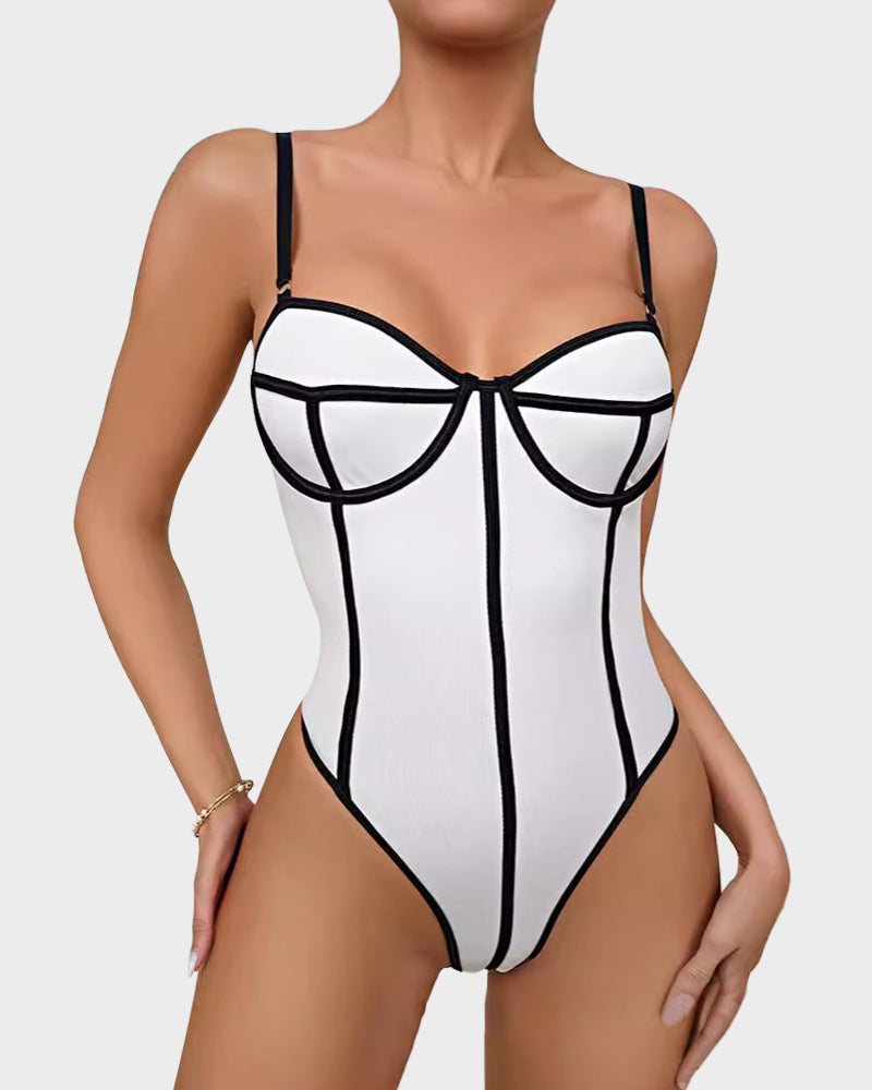Chic Snatched Fit Contrast Trim Low Back Bodysuit