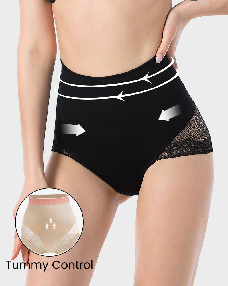 High Waist Lace Mesh Tummy Control Shaping Panty
