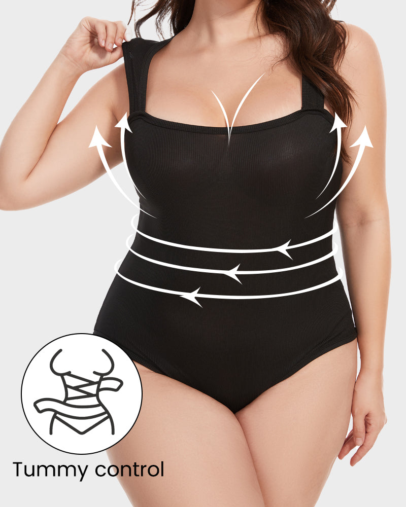 Chic Ribbed Square Neck Bodysuit