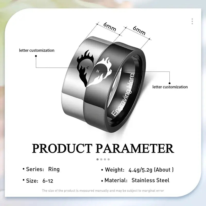 Initial Couple Rings | Heart Matching Rings | His and Hers Ring with Engraving | 2 Pieces