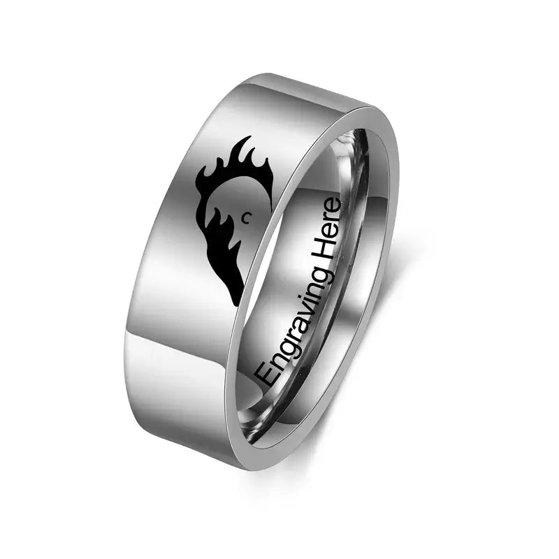 Initial Couple Rings | Heart Matching Rings | His and Hers Ring with Engraving | 2 Pieces