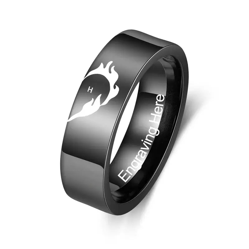 Initial Couple Rings | Heart Matching Rings | His and Hers Ring with Engraving | 2 Pieces