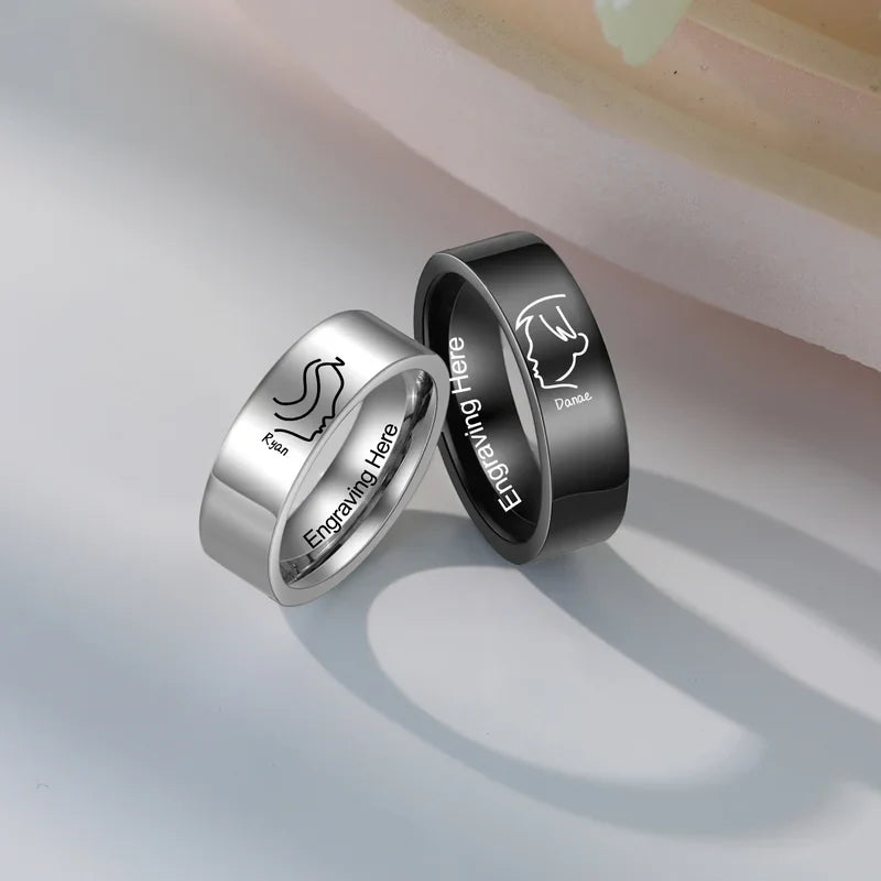 Couple Rings with Name | Kiss Matching Rings | His and Hers Ring with Engraving | 2 Pieces