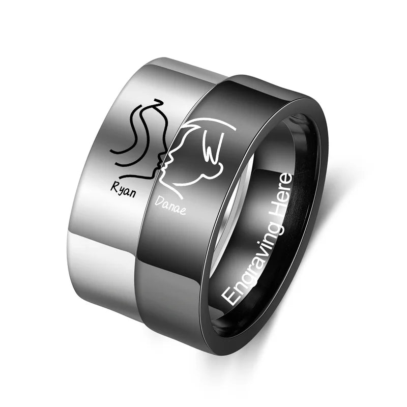 Couple Rings with Name | Kiss Matching Rings | His and Hers Ring with Engraving | 2 Pieces