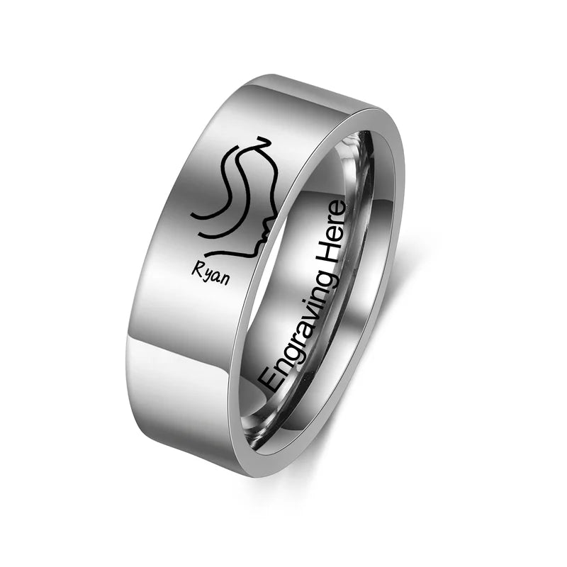 Couple Rings with Name | Kiss Matching Rings | His and Hers Ring with Engraving | 2 Pieces