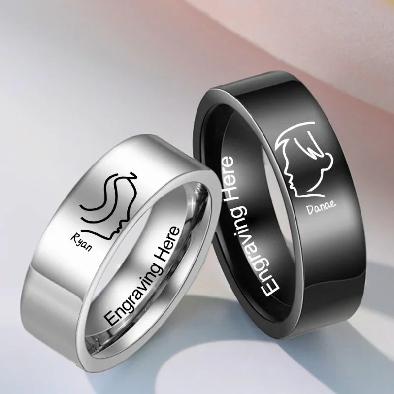 Couple Rings with Name | Kiss Matching Rings | His and Hers Ring with Engraving | 2 Pieces