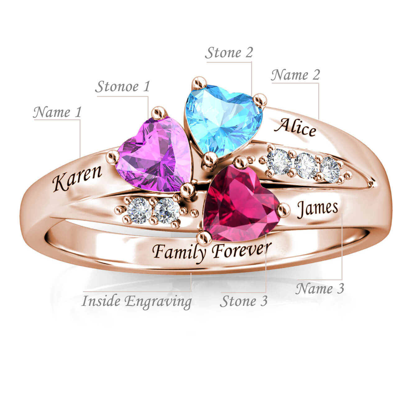18K Rose Gold Personalised Zircon Ring