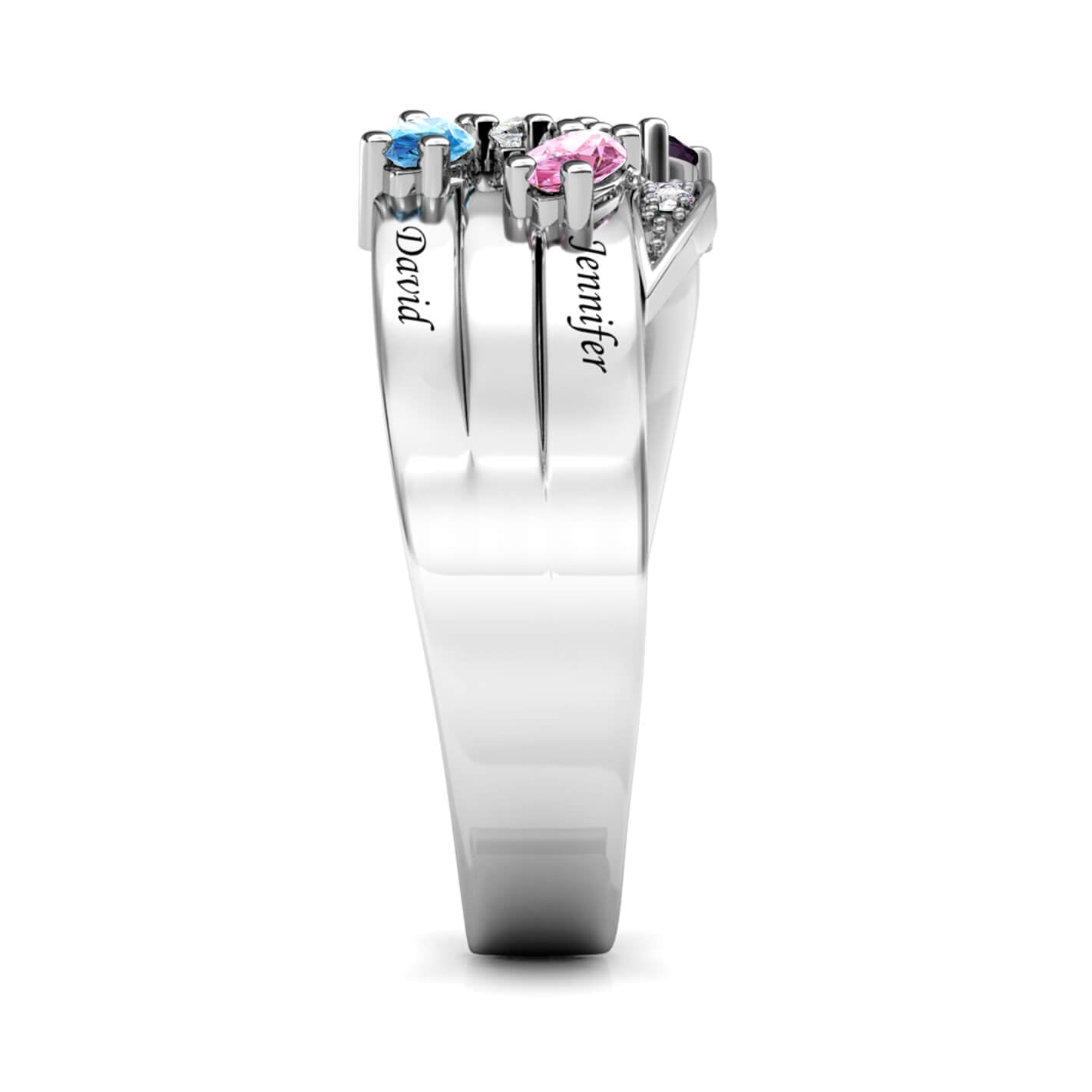 Personalised Ring for Mum, Engraved Name Ring for Her, 5 Birthstones Ring