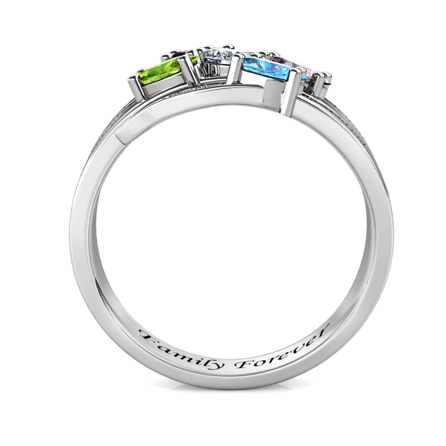 Personalised Ring for Mum, Engraved Name Ring for Her, 5 Birthstones Ring