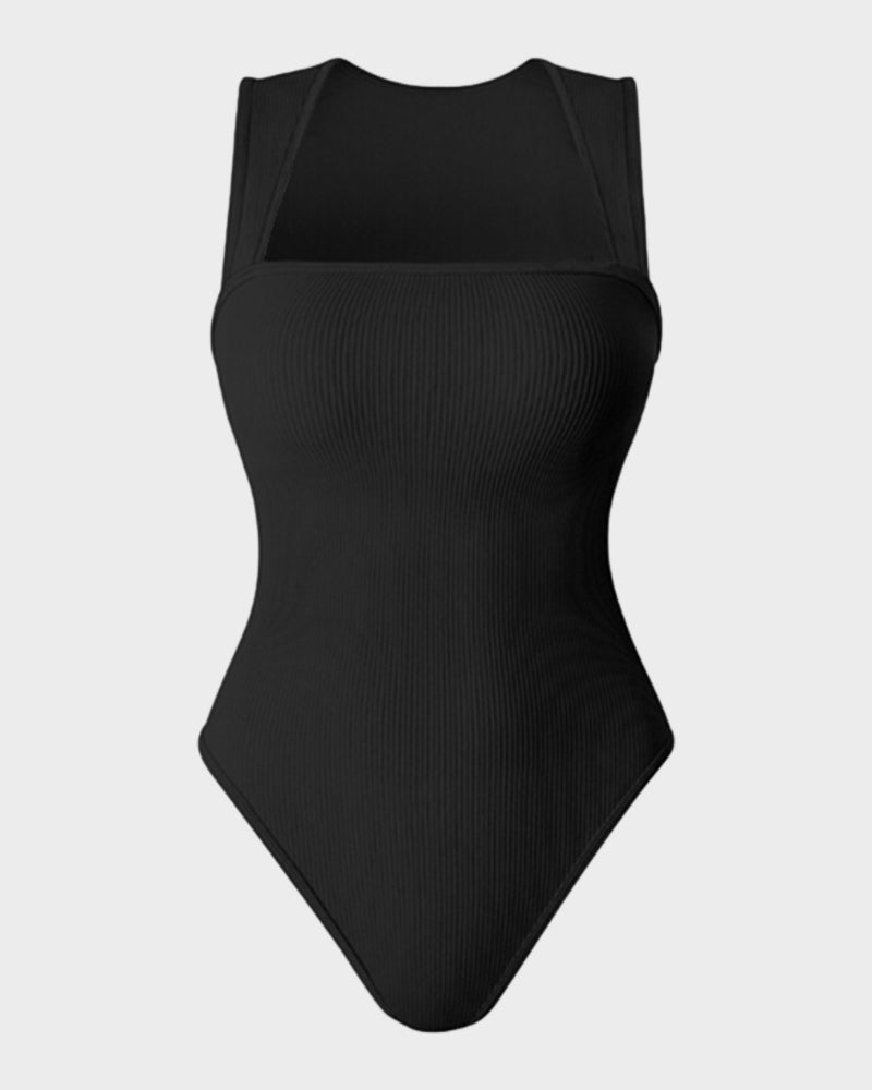 Chic Ribbed Square Neck Bodysuit