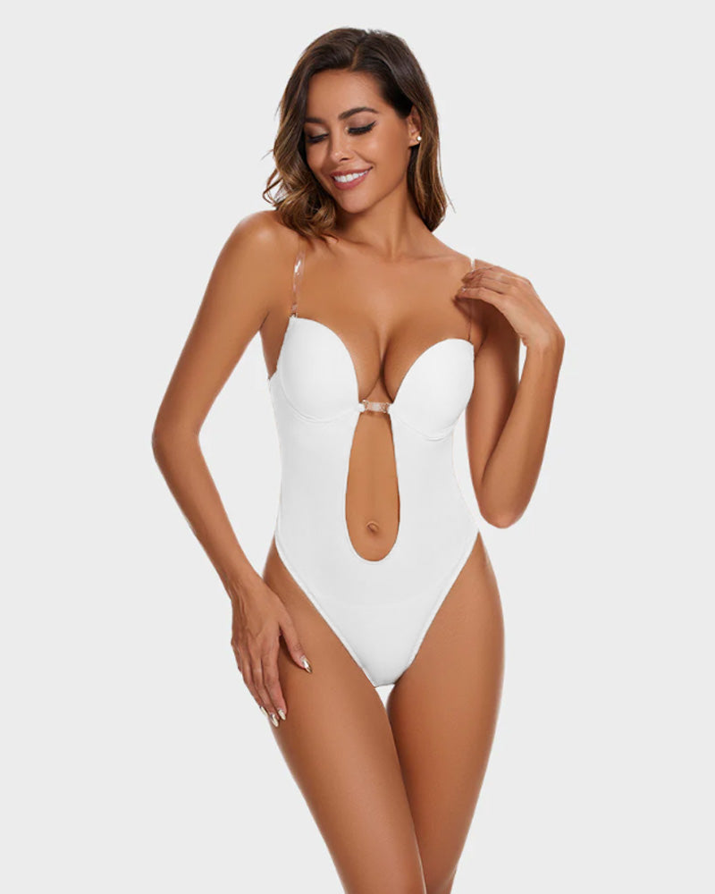 Elegant Allure Strapless U-Plunge Thong Bodysuit