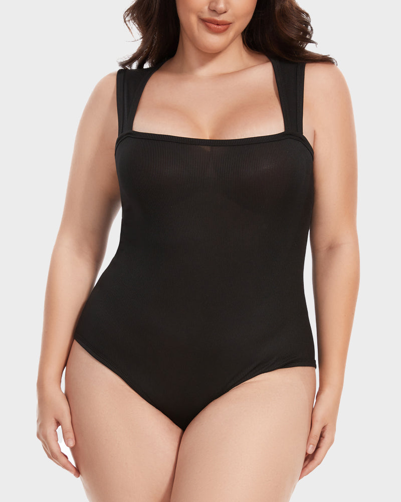 Chic Ribbed Square Neck Bodysuit