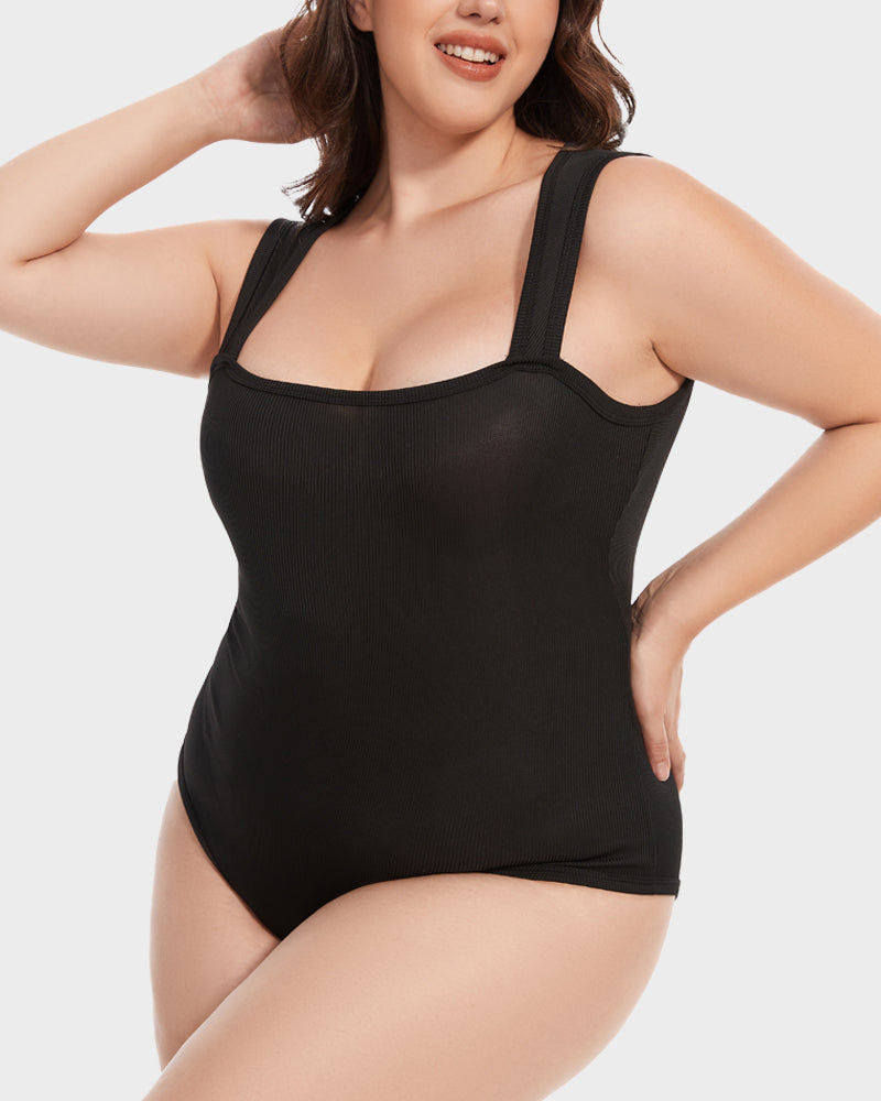 Chic Ribbed Square Neck Bodysuit