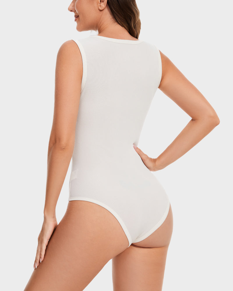 Chic Ribbed Square Neck Bodysuit