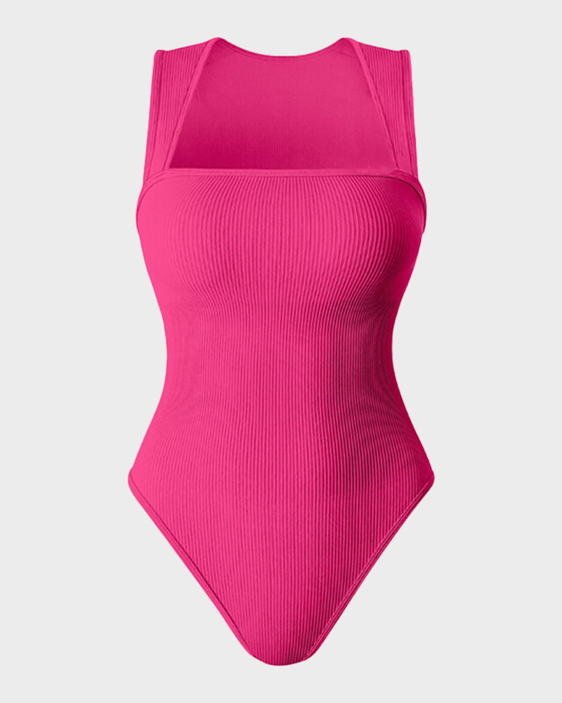 Chic Ribbed Square Neck Bodysuit