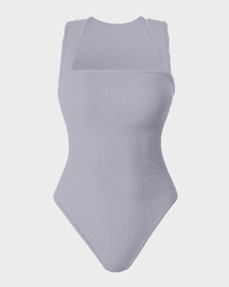 Chic Ribbed Square Neck Bodysuit