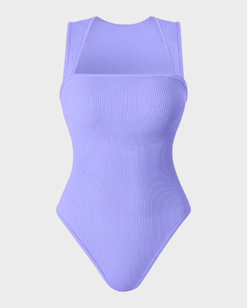 Chic Ribbed Square Neck Bodysuit