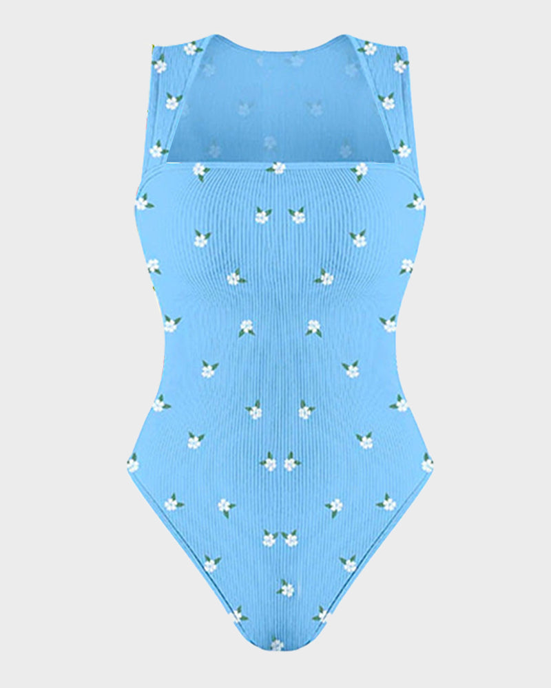 Chic Ribbed Square Neck Bodysuit