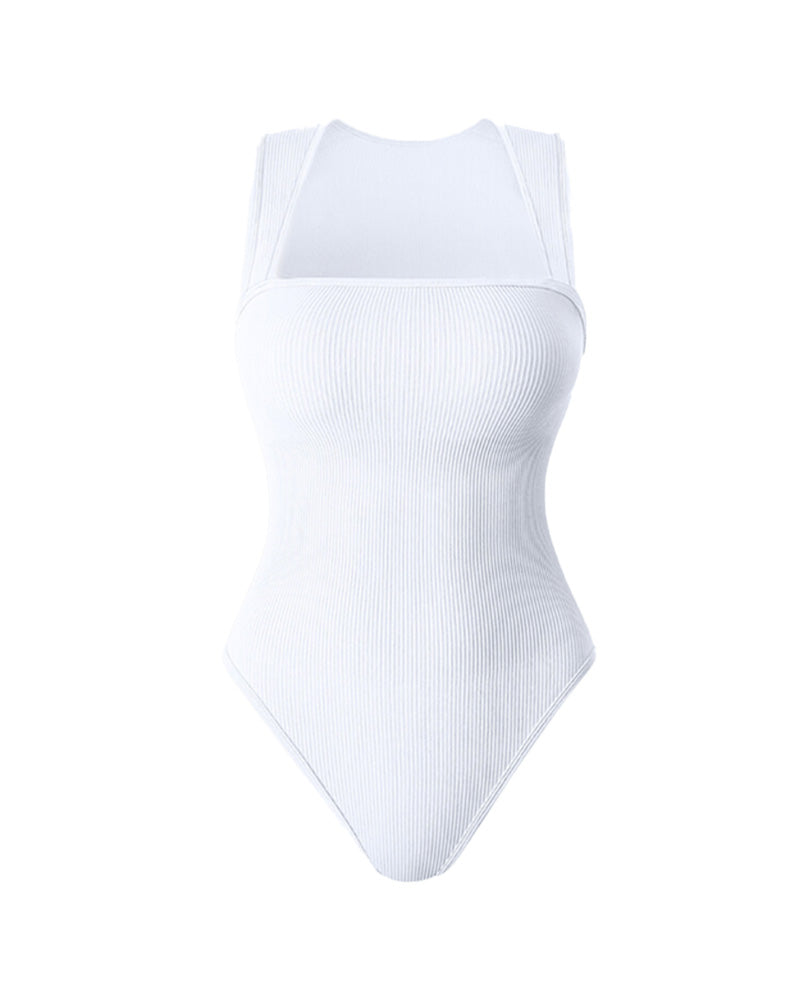 Chic Ribbed Square Neck Bodysuit