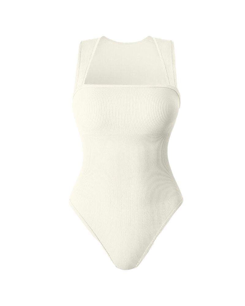 Chic Ribbed Square Neck Bodysuit