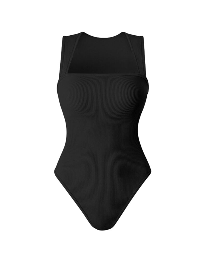 Chic Ribbed Square Neck Bodysuit
