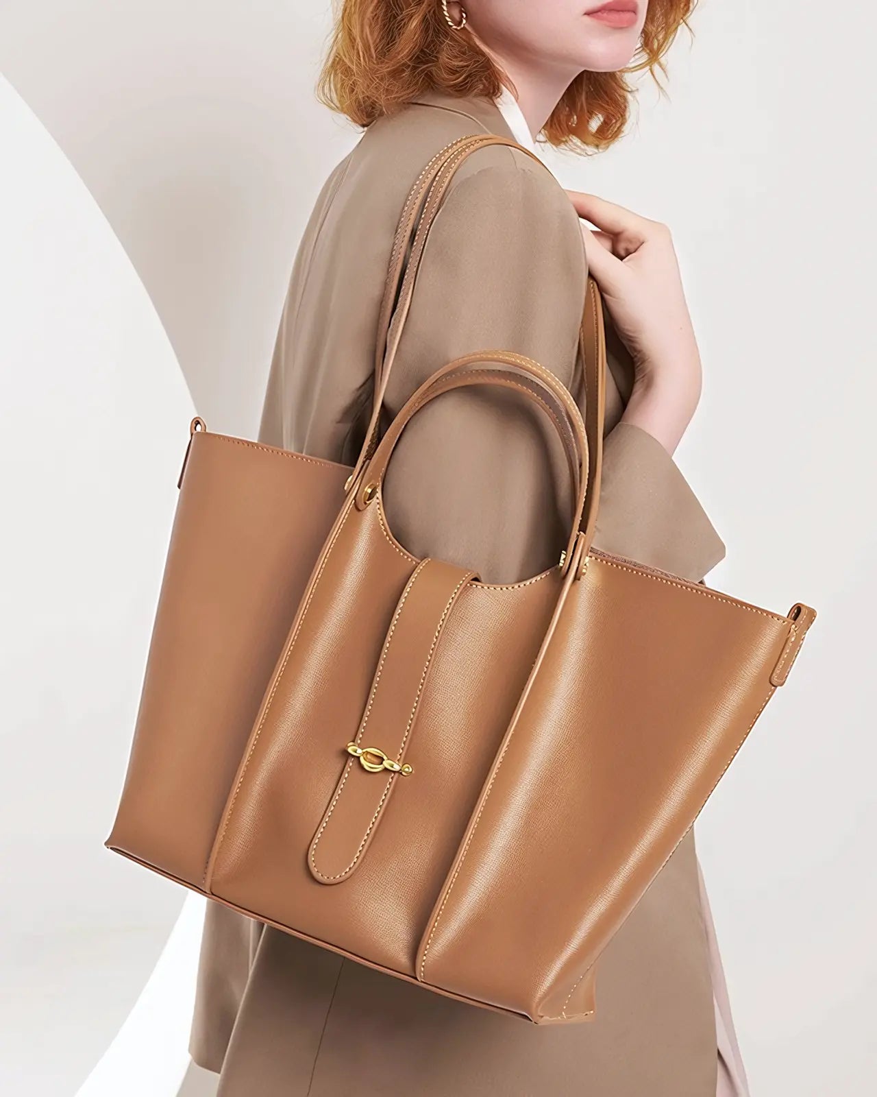 Elegant Versatility Leather Bucket Tote