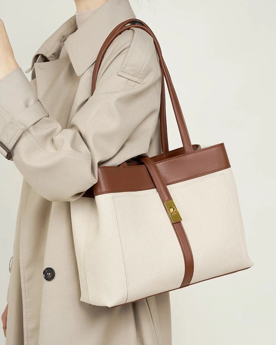 Elegant Harmony Color-Block Leather Tote