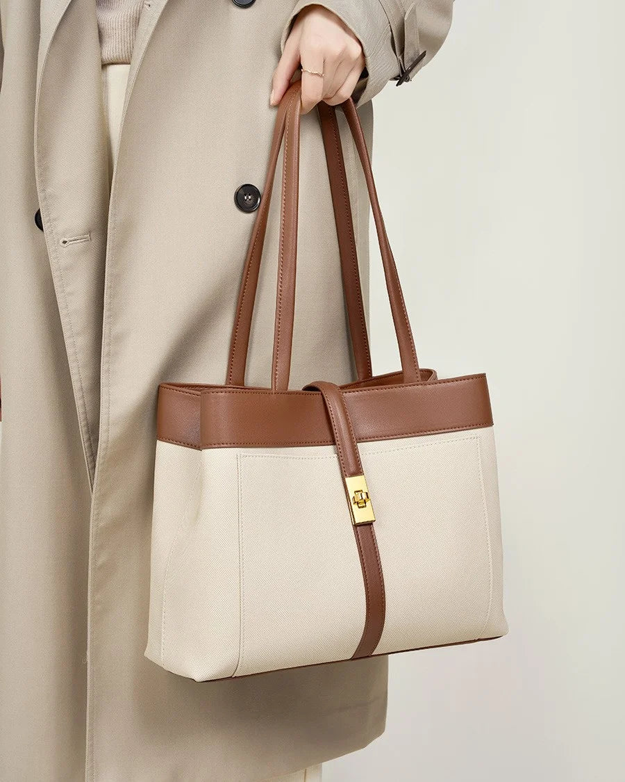 Elegant Harmony Color-Block Leather Tote