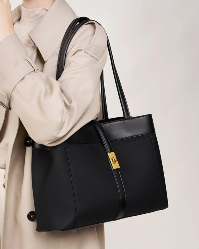 Elegant Harmony Color-Block Leather Tote