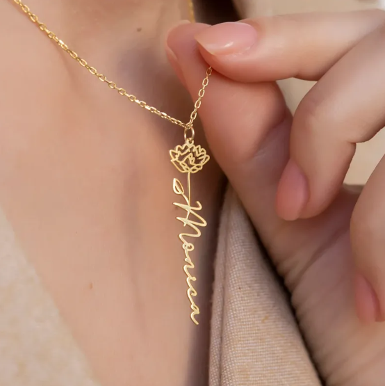 Personalized Birth Flower Name Necklace