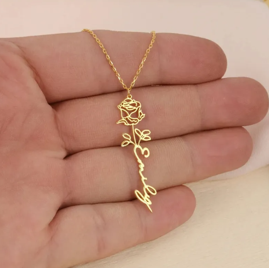Personalized Birth Flower Name Necklace