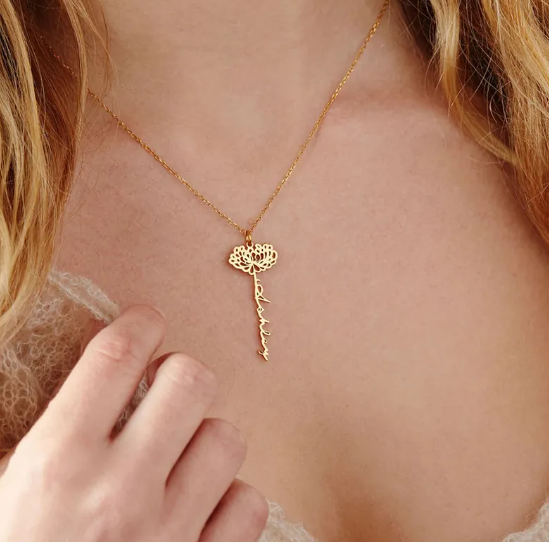 Personalized Birth Flower Name Necklace