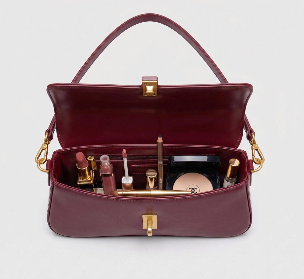 What fits inside the Marcellina Luxe Leather Shoulder Bag