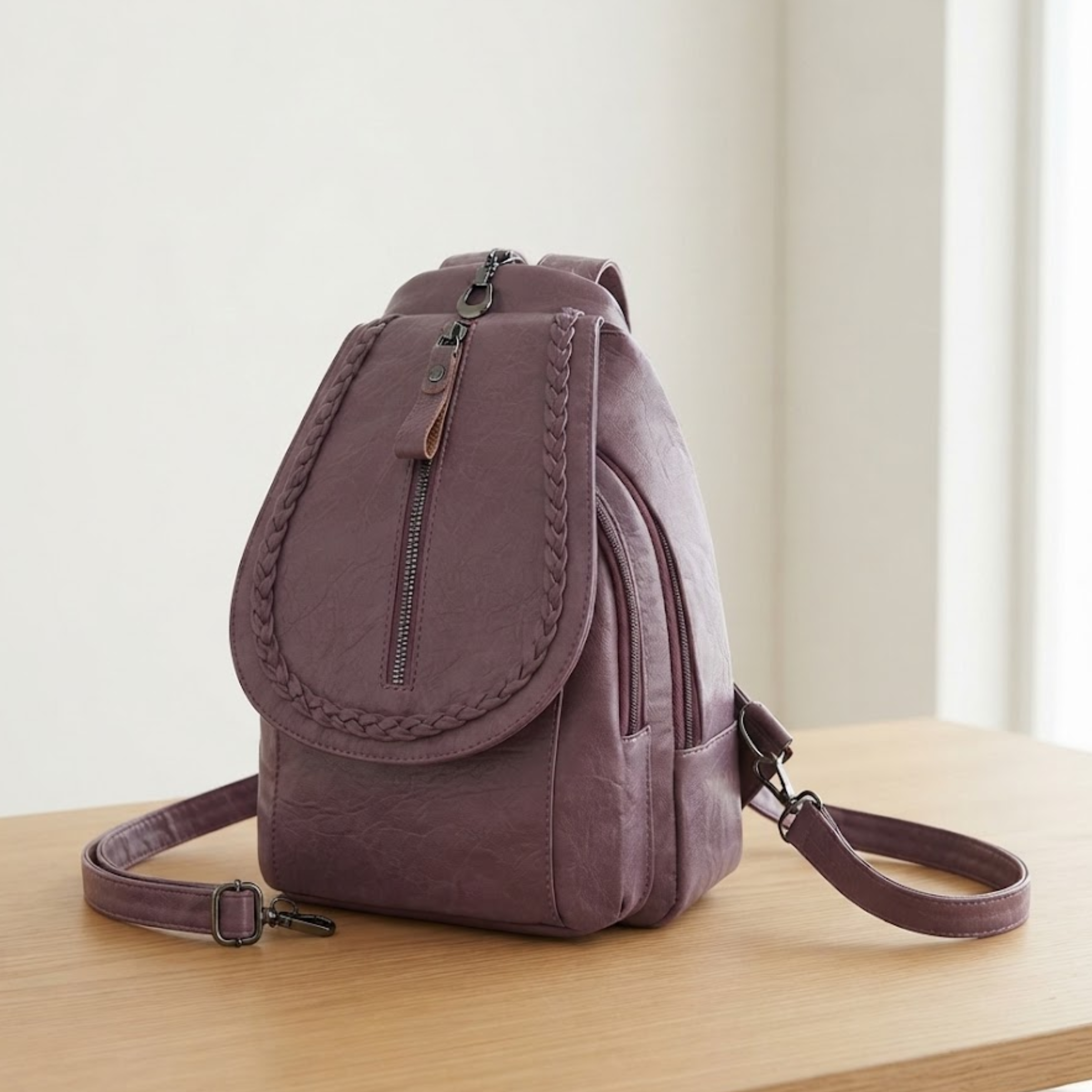 Natasha Braided Trim Convertible Leather Backpack