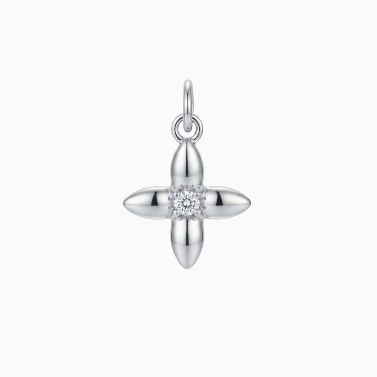 Charms - Silver Flower with White Gem Center Pendant